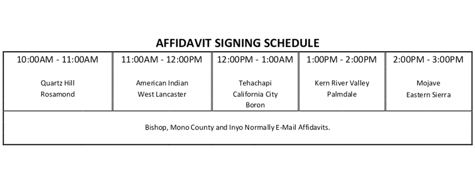 AFFIDAVIT SIGNING SCHEDULE